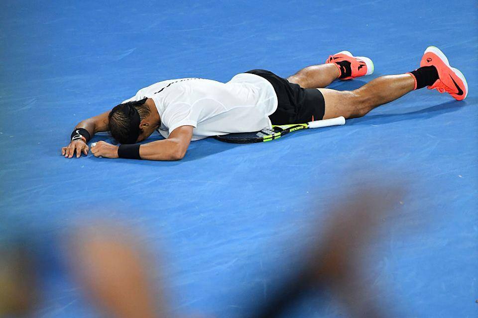 Extasiado, Rafael Nadal celebrou grande vitória sobre Dimitrov 