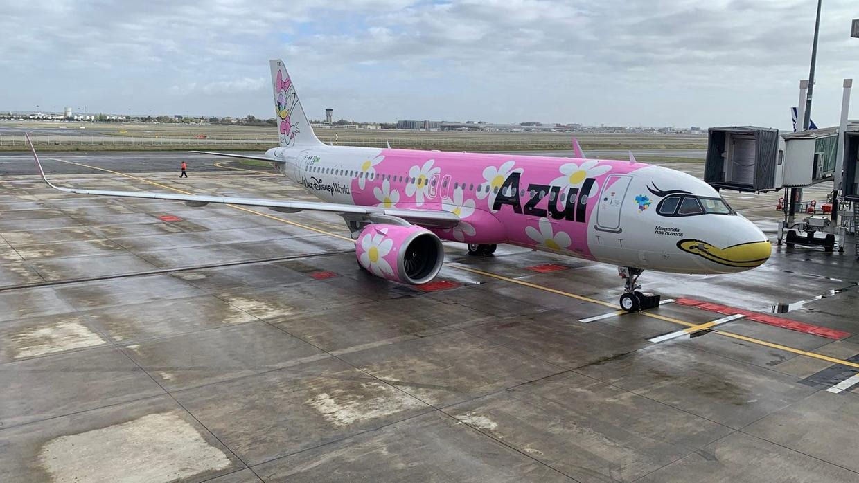 Avião da Azul que fez pouso de emergência em Brasília tem pintura especial da personagem Margarida, da Disney