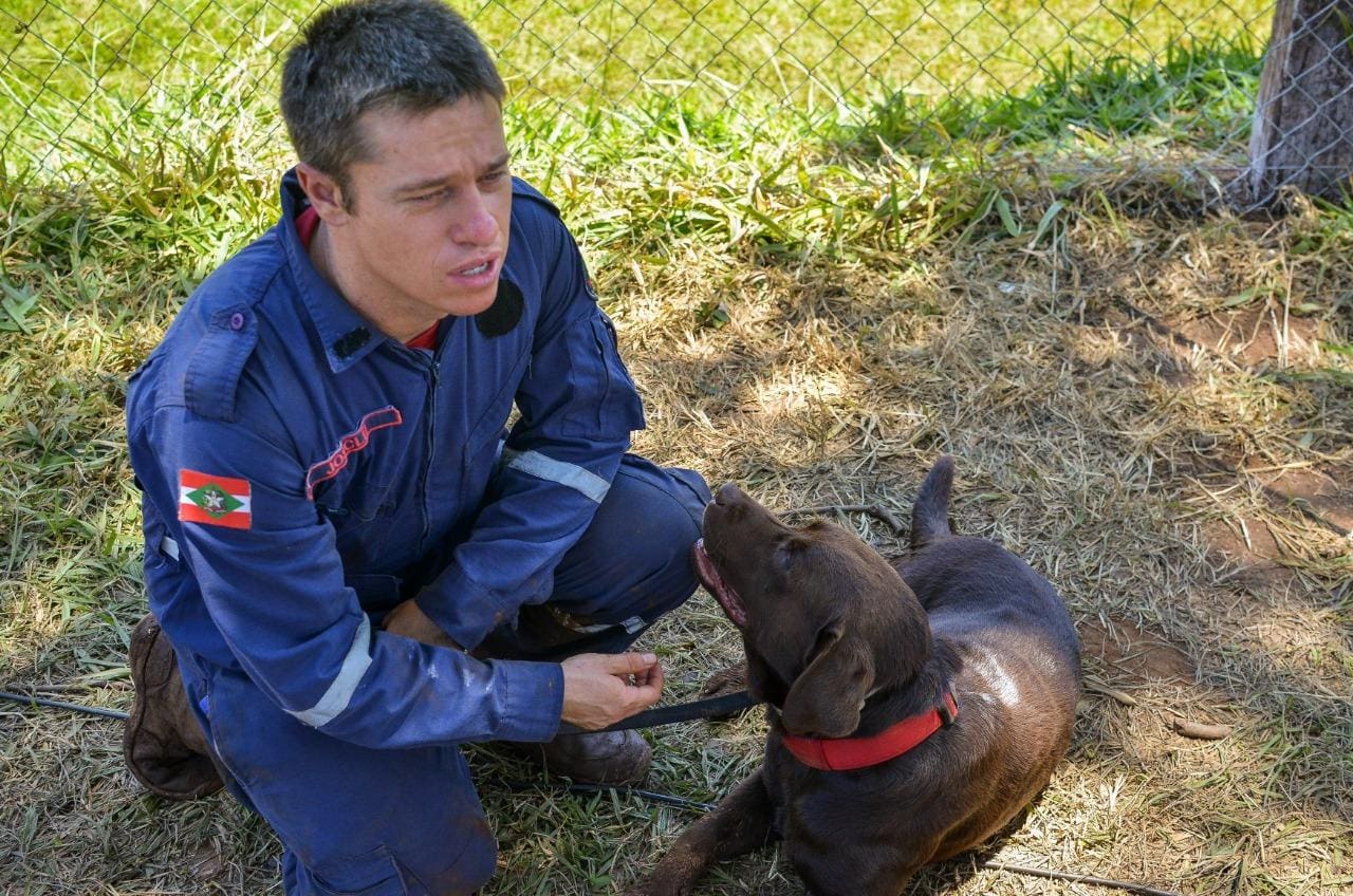 Josclei Tracz atua em dupla com o labrador Iron na busca por vítimas