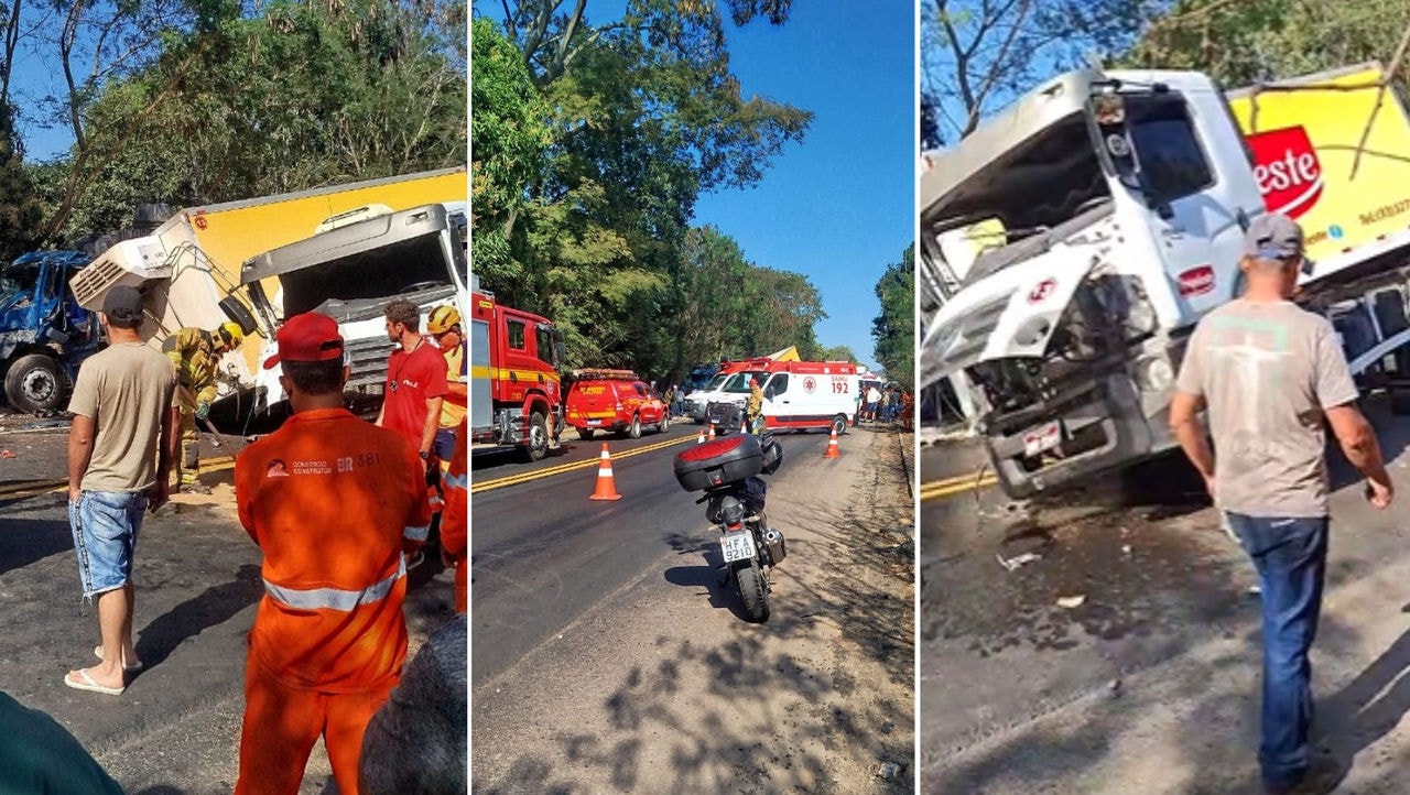Acidente entre caminhões deixa a BR-381 fechada em Governador Valadares