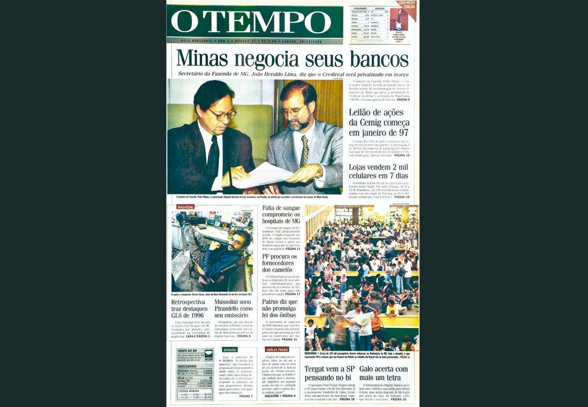 Capa do jornal O TEMPO no dia 28.12.1996; resgate do acervo marca as comemorações dos 25 anos da publicação
