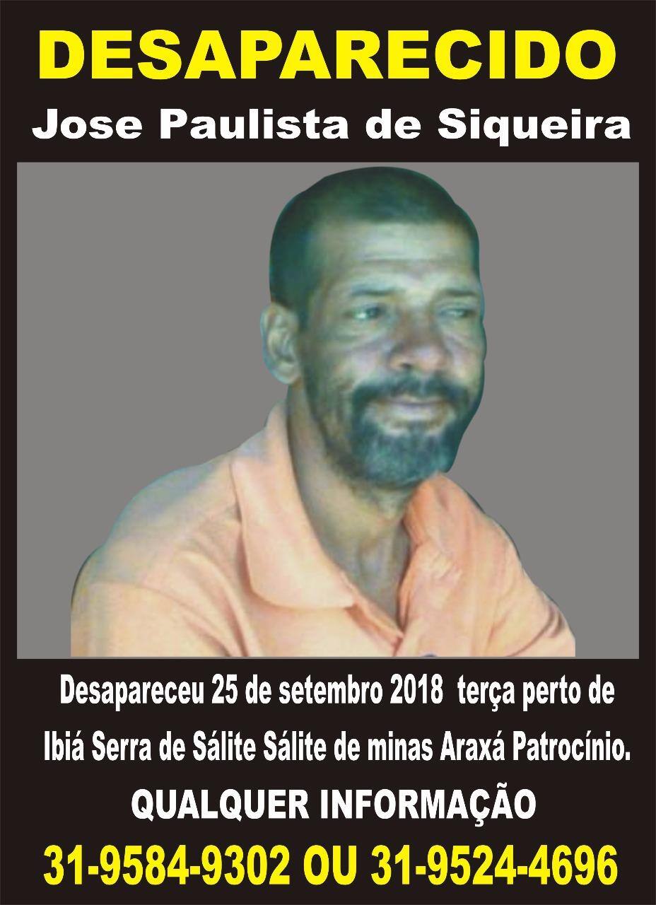 José Paulista de Siqueira está desaparecido desde o dia 25 de setembro
