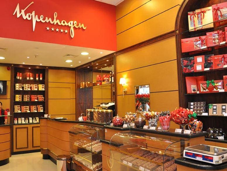 Loja da Kopenhagen, cheia de opções de chocolates finos