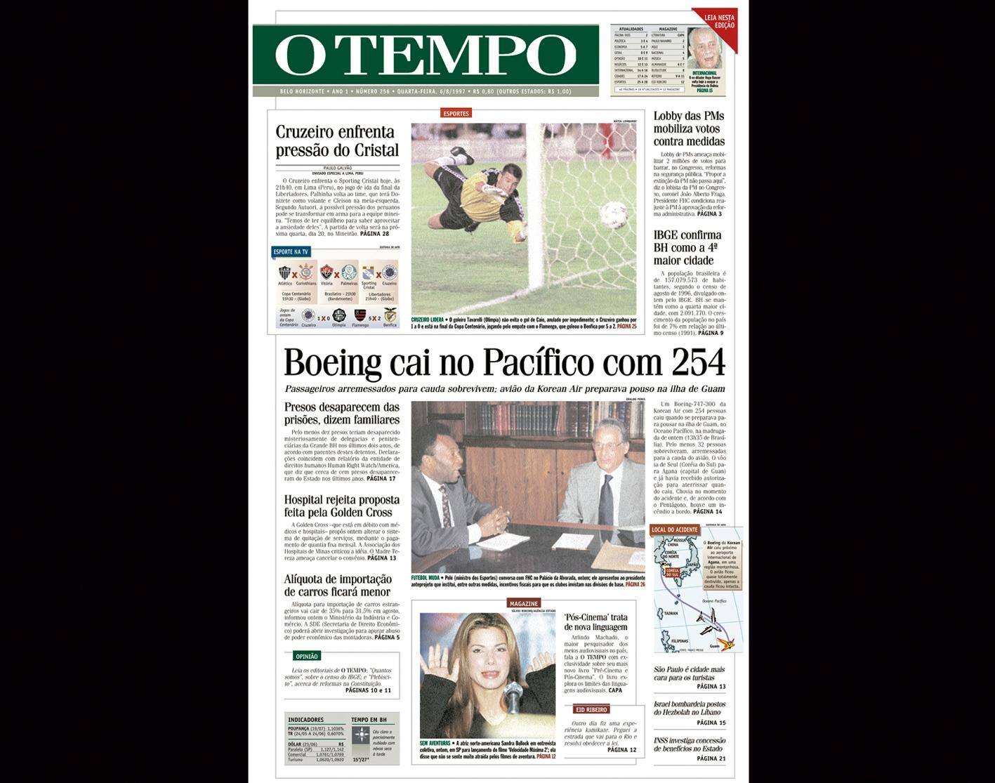 Capa do jornal O TEMPO no dia 681997; resgate do acervo marca as comemorações dos 25 anos da publicação