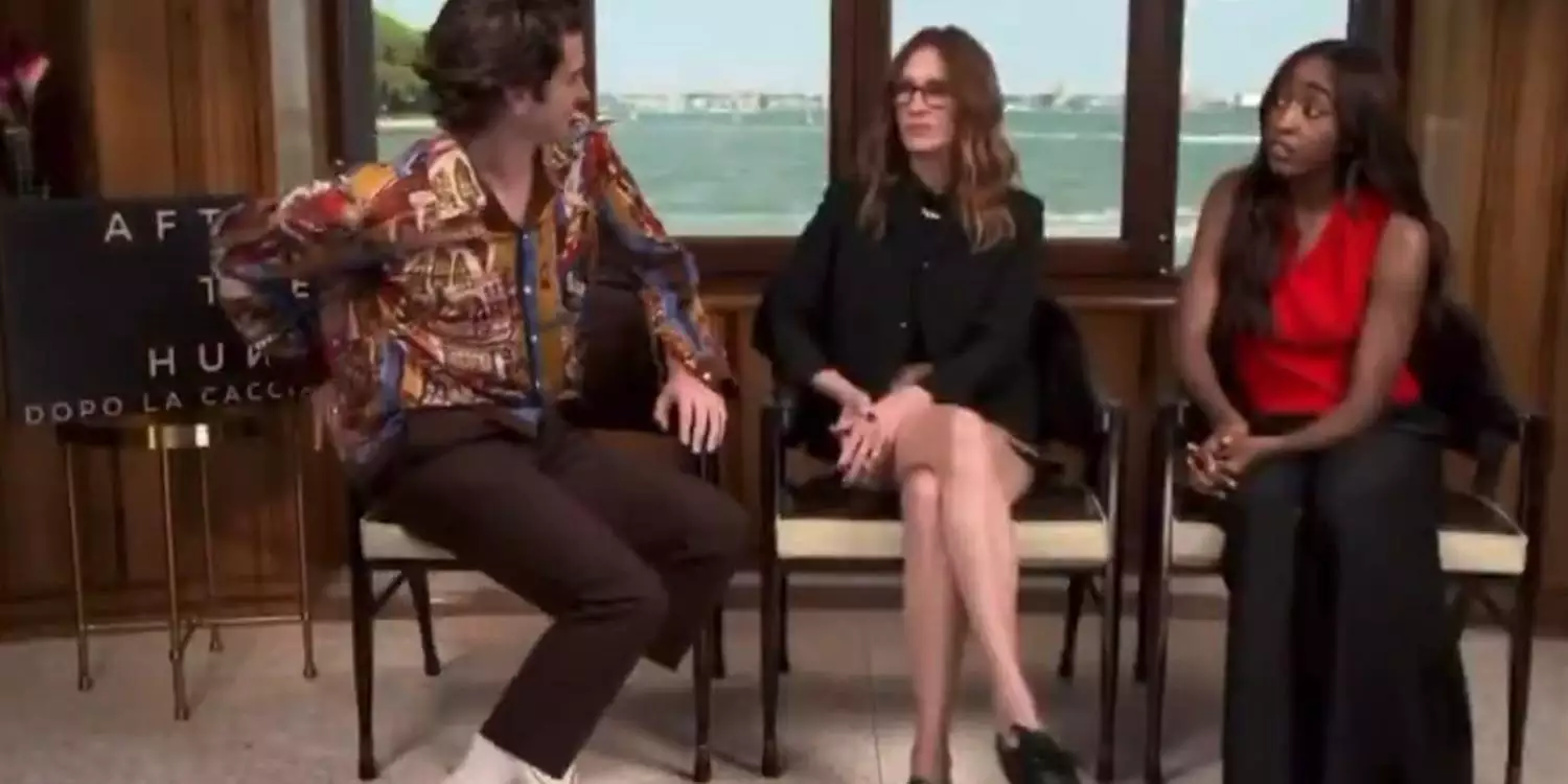 Uma entrevista com os atores Ayo Edebiri, Julia Roberts e Andrew Garfield, do filme "Depois da caçada", recebeu críticas