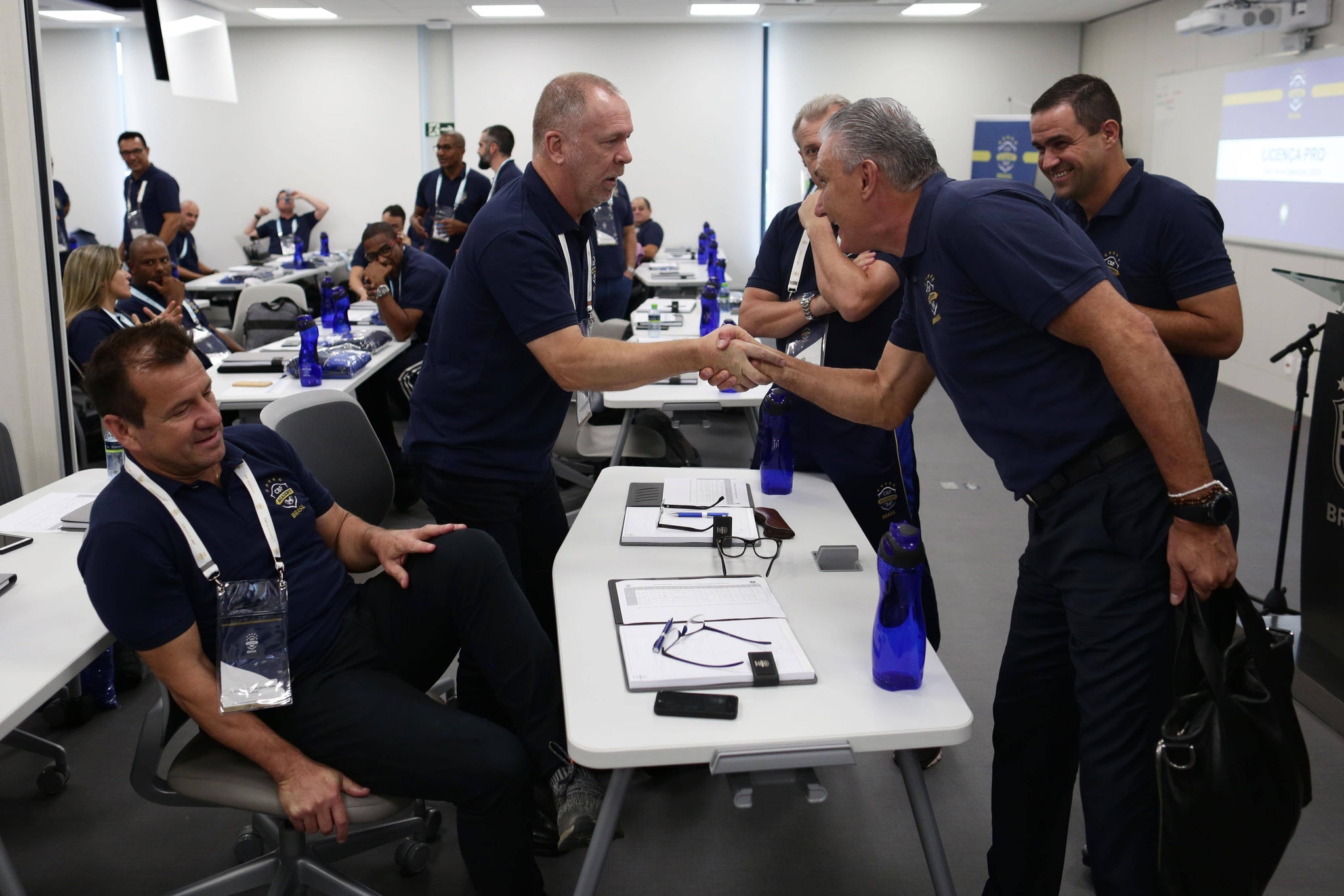 Dunga, Mano Menezes e Tite durante curso organizado pela CBF na Granja Comary, em Teresópolis