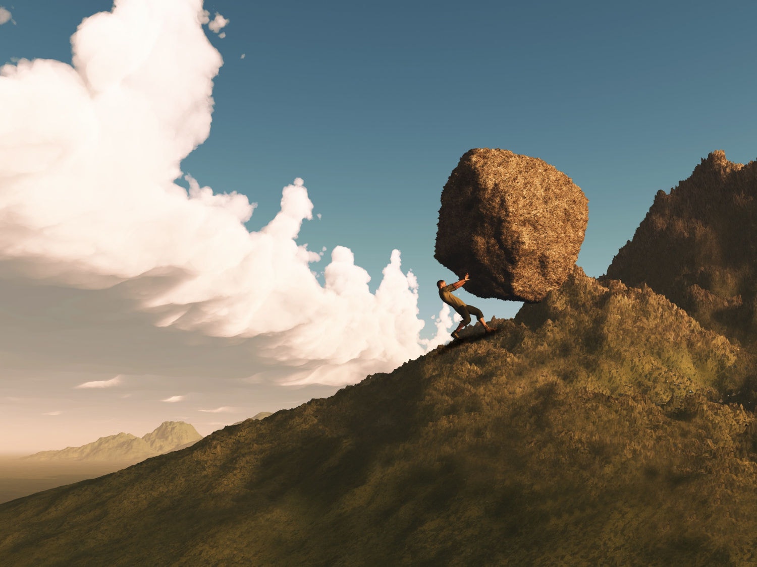 Sísifo é um personagem da mitologia grega condenado a rolar uma pedra montanha acima apenas para vê-la cair e ter que começar tudo de novo