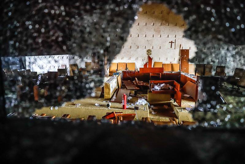 Plenário do Supremo Tribunal Federal, totalmente destruído e recuperado menos de um mês depois das depredações de 8 de janeiro