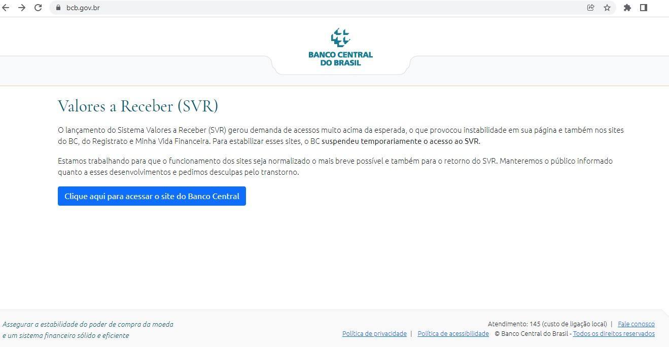 Banco Central tira do ar plataforma inaugurada horas antes para consulta de valores a receber