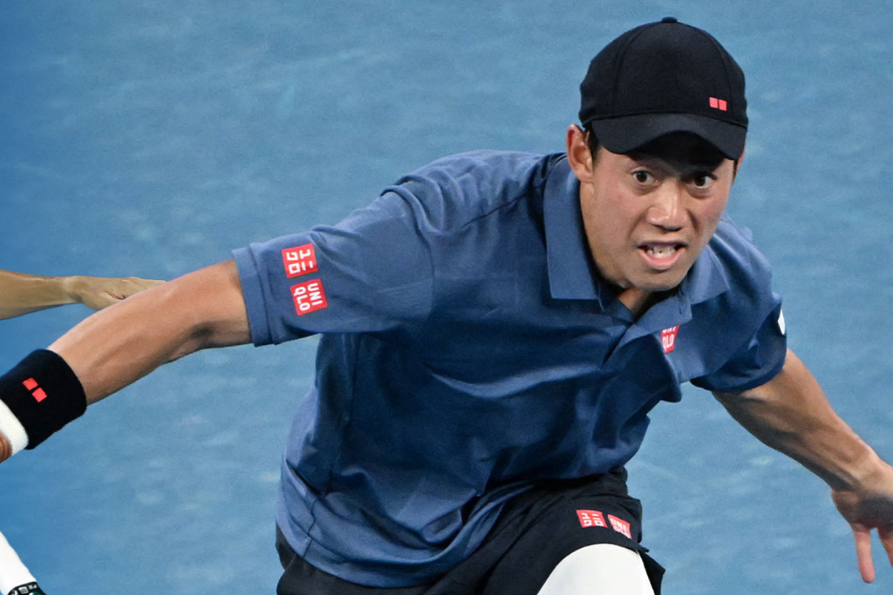 Kei Nishikori em ação no Australian Open
