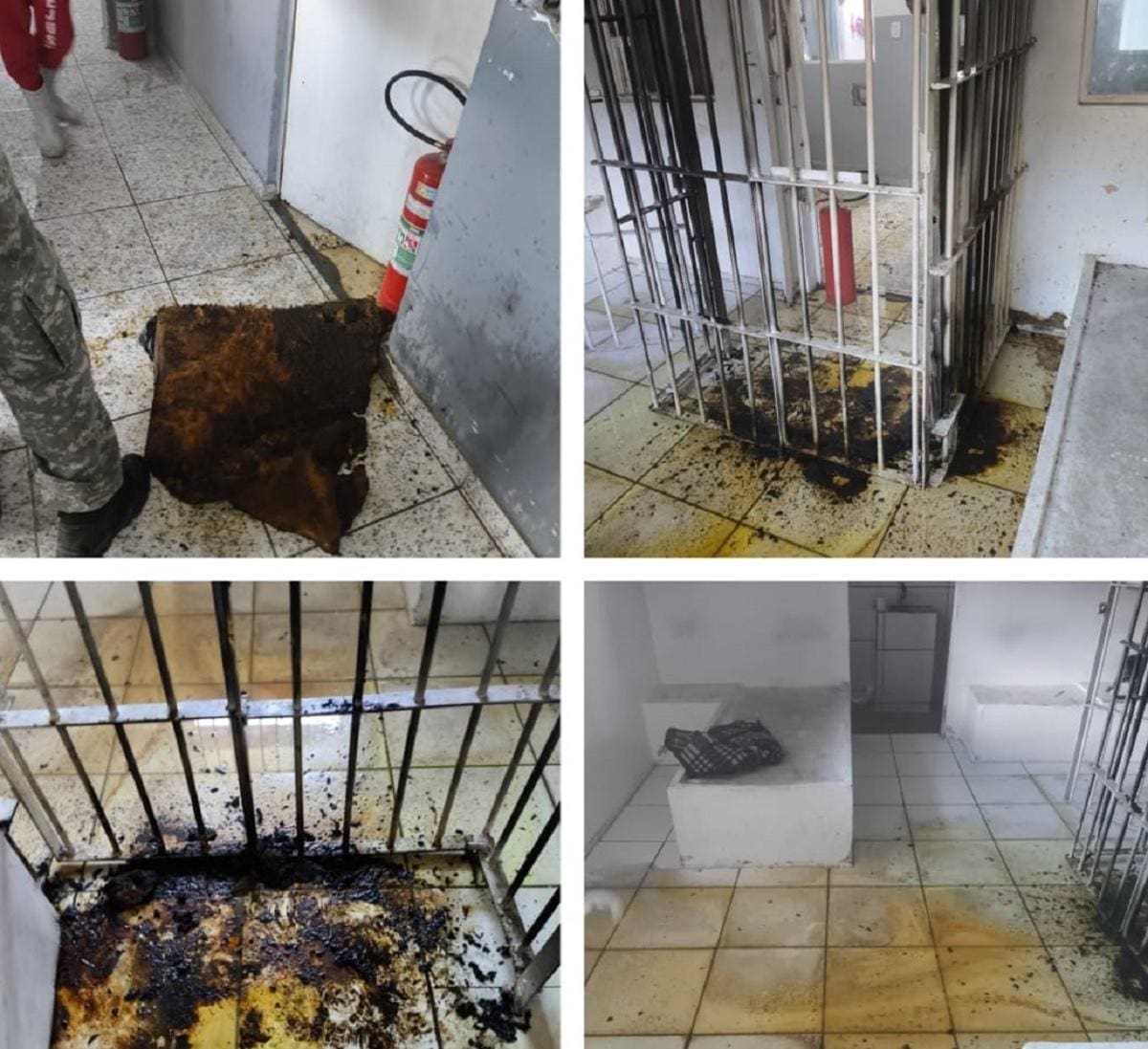 Fotos recebidas por O TEMPO mostram a pequena cela onde o detento teria incendiado um colchão
