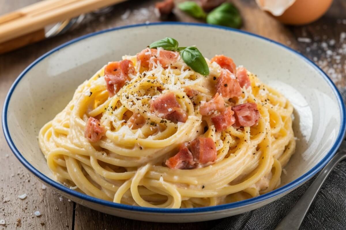 Macarrão à carbonara com bacon