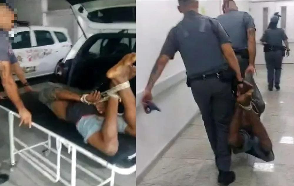 Policiais amarram homem durante abordagem em São Paulo —