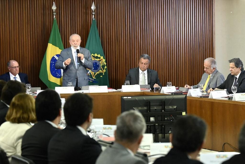 O presidente Luiz Inácio Lula da Silva durante fala na abertura da reunião ministerial no Palácio do Planalto