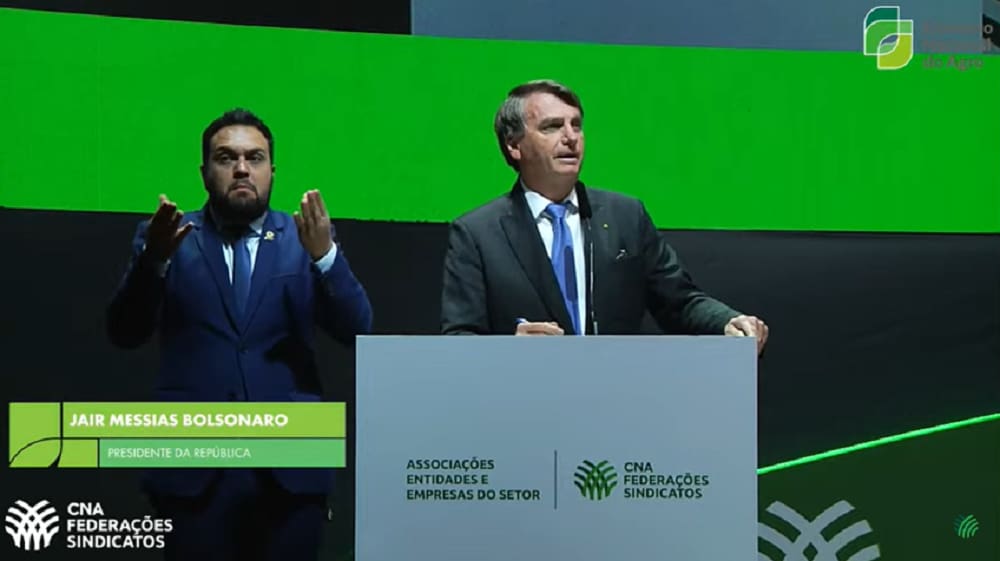 Presidente Jair Bolsonaro (PL), candidato à reeleição, no Encontro Nacional do Agro nesta quarta-feira (10), em Brasília (DF)