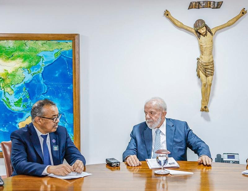 O presidente da República, Luiz Inácio Lula da Silva, e o diretor-geral da OMS, Dr. Tedros Adhanom Ghebreyesus
