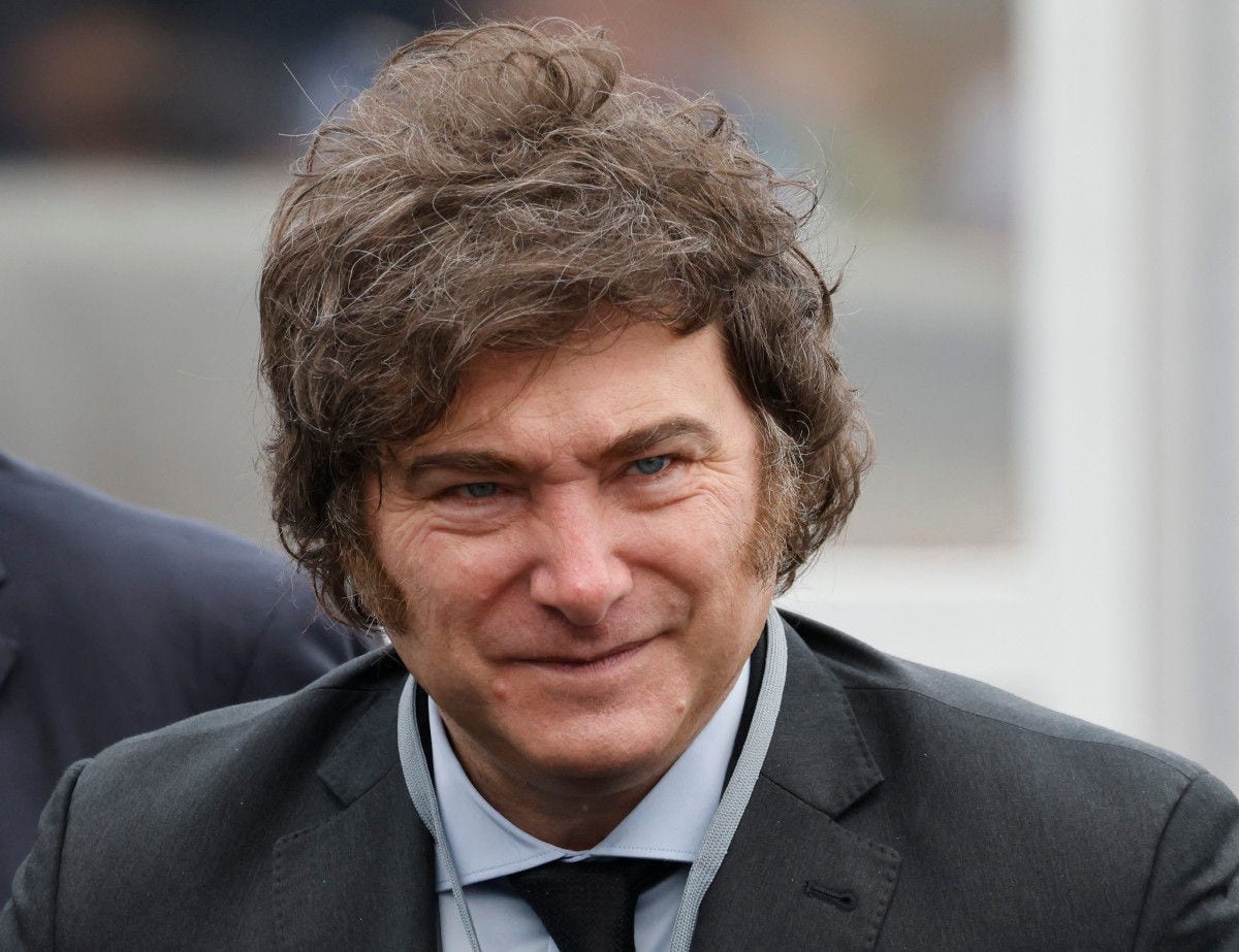 Argentina's President Javier Milei arrives to attend the third United Nations Ocean Conference (UNOC3), which gathers leaders, researchers and activists to discuss how to protect marine life until June 13, at the Centre des Expositions conference centre in the French riviera city of Nice, on June 9, 2025. (Photo by Ludovic MARIN / AFP)
