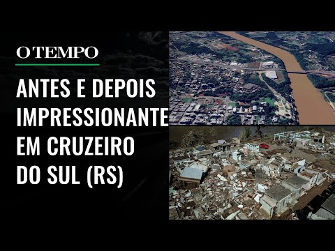 Esta é a cidade de Cruzeiro do Sul, no Vale do Rio Taquari, no Rio Grande do Sul. É a terceira vez em um ano que o município, de 3 mil habitantes, é arrasado por enchentes.