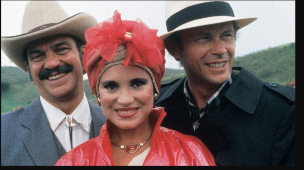 O trio de protagonistas de 'Roque Santeiro': Lima Duarte (Sinhozinho Malta),  Regina Duarte (Porcina) e José Wilker (Roque)
