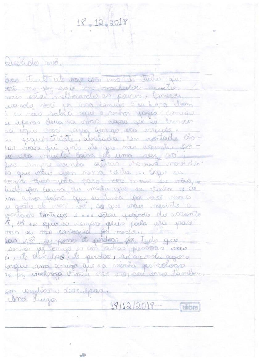 Carta foi escrita a mão por adolescente