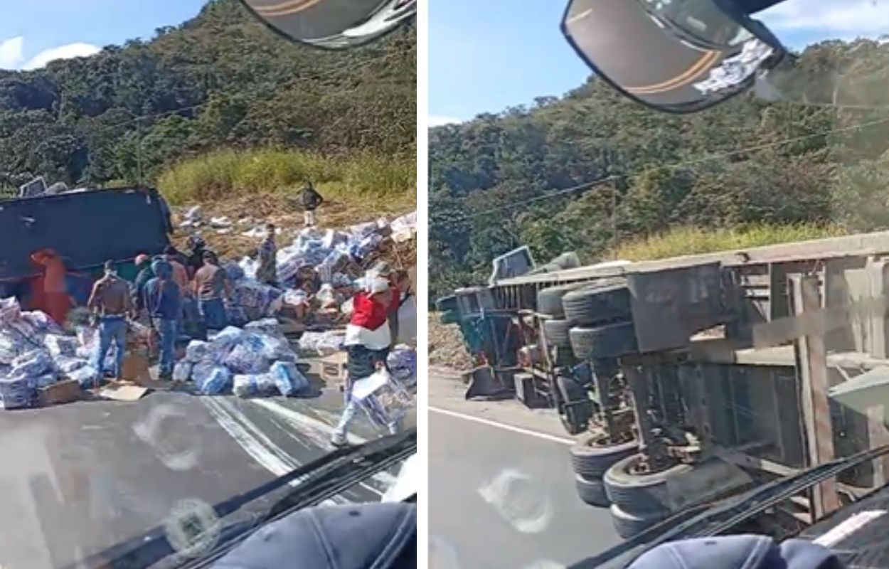 Imagens feitas por motoristas que passavam pelo local registraram a ação dos saqueadores