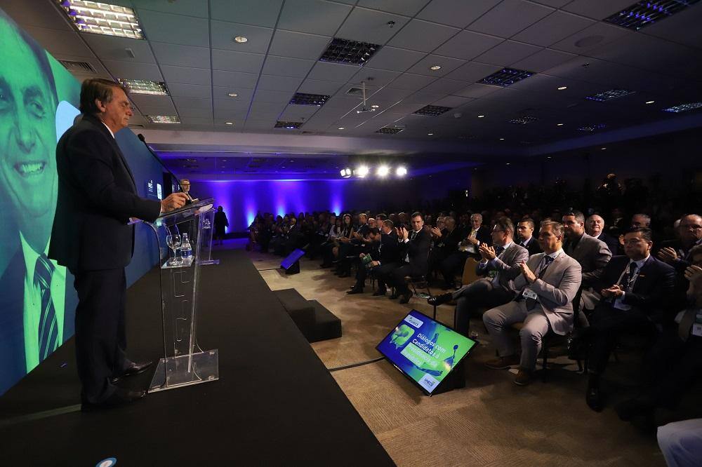 Presidente Jair Bolsonaro (PL) em evento de campanha com empresários do setor de comércio e serviços, nesta terça-feira (30), em Brasília (DF)