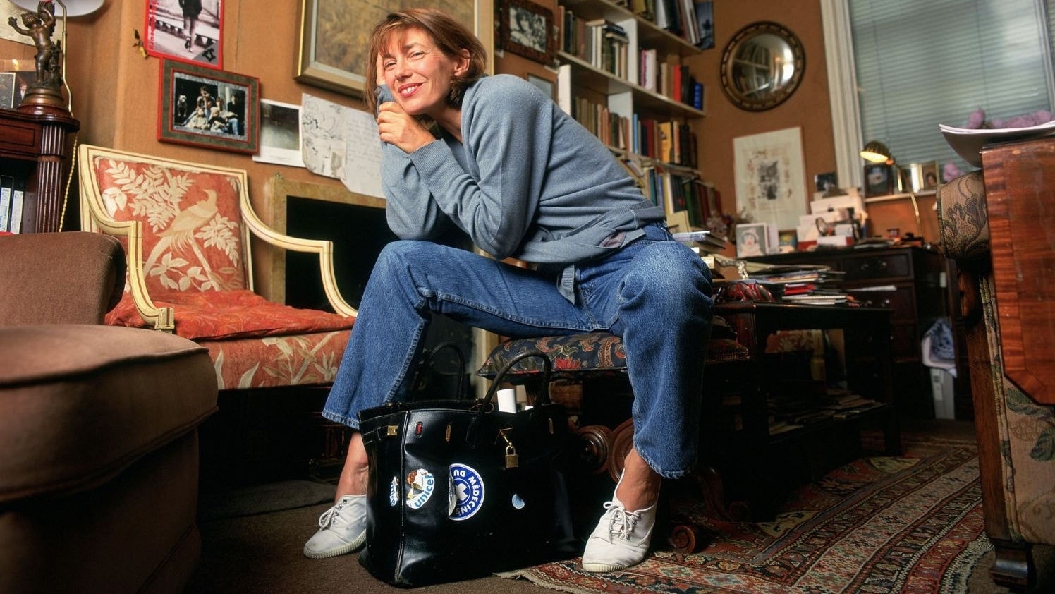 Jane Birkin com a primeira bolsa Birkin da Hermès