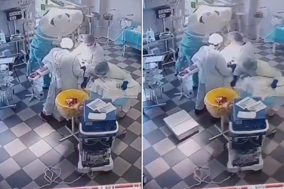 Médicos seguram paciente durante terremoto na Rússia