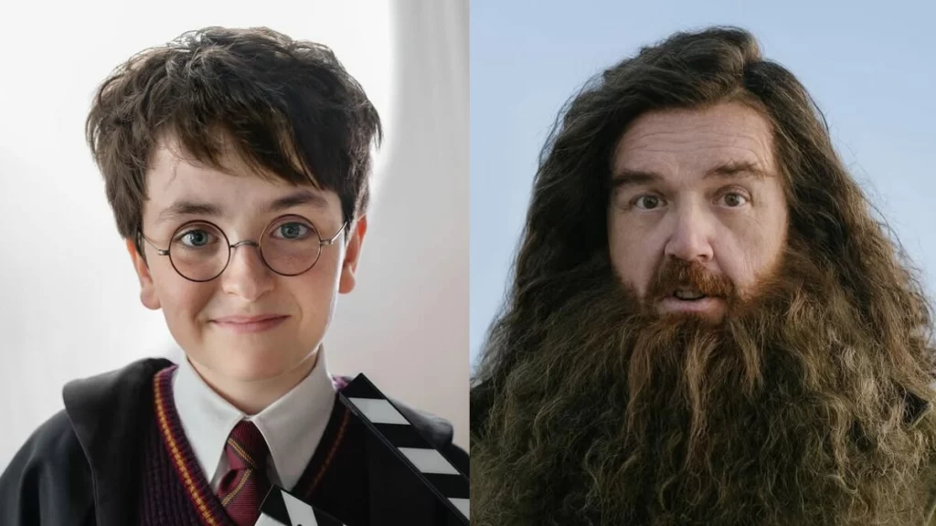 Dominic McLaughlin (Harry Potter) e Nick Frost (Hagrid)