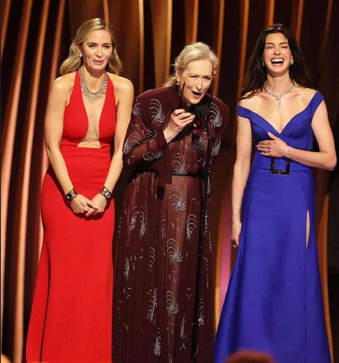 Emily Blunt, Meryl Streep e Anne Hathaway durante o SAG Awards 2024