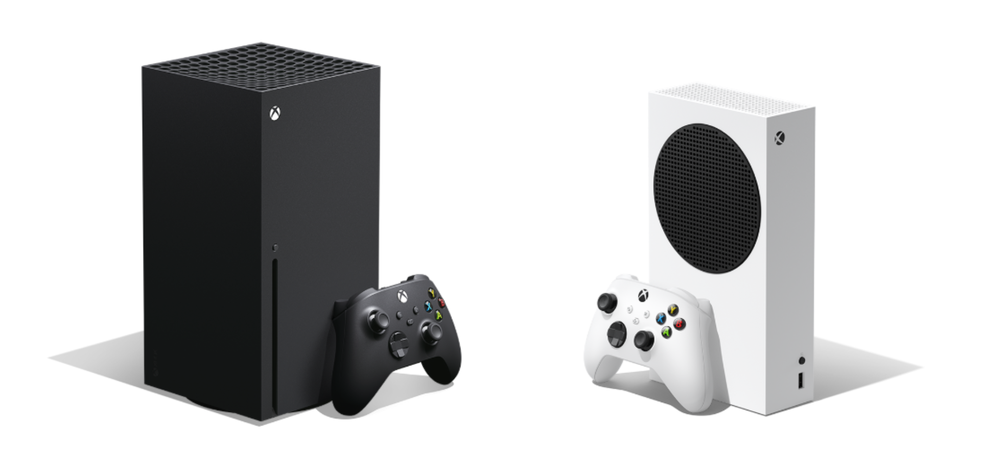 Videogame console Xbox Series X à esquerda e Series S à direita