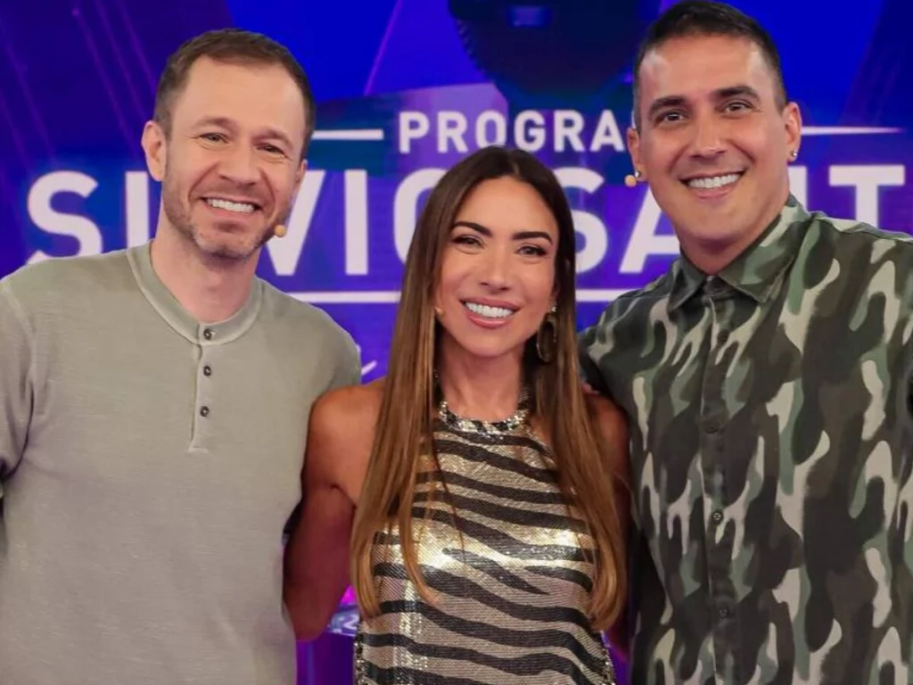 Tiago Leifert, Patrícia Abravanel e André Marques