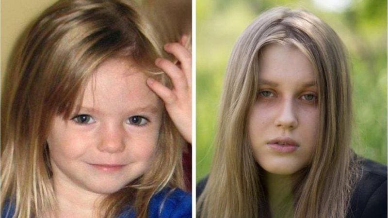 Do lado esquerdo, a pequena Madeleine e, do lado direito, a jovem que afirma acredtiar se a menina desaparecida