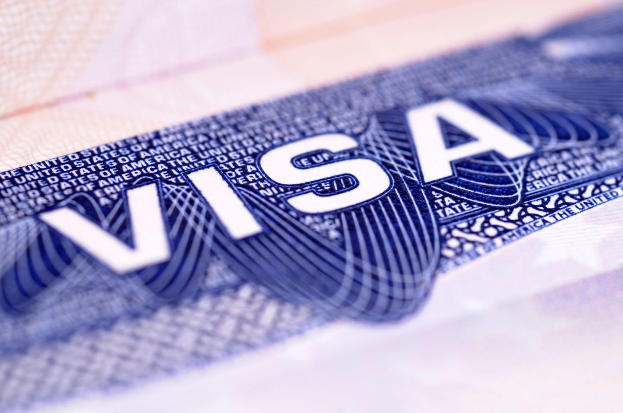 Closeup detail of a US visa document 