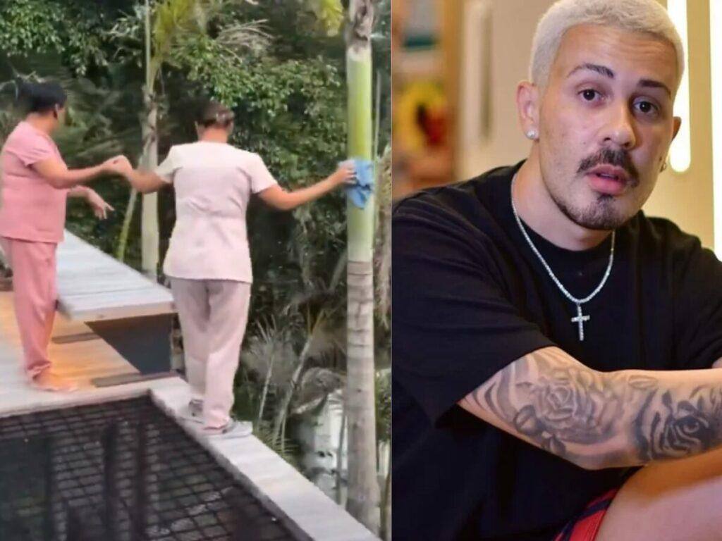 Carlinhos Maia rebate críticas após vídeo de funcionárias limpando coqueiro