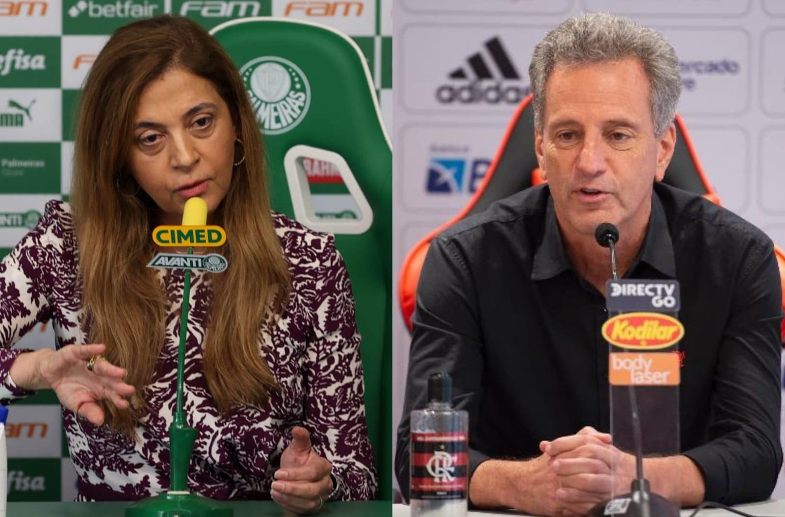 Leila Pereira, presidente do Palmeiras, e Rodolfo Landim, presidente do Flamengo