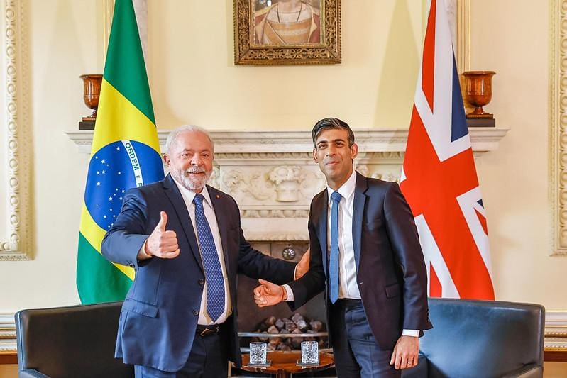 O presidente da República, Luiz Inácio Lula da Silva, durante encontro com o primeiro-ministro do Reino Unido, Rishi Sunak