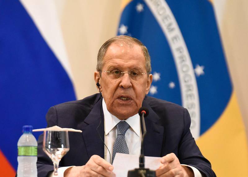 O ministro das Relações Exteriores da Rússia, Sergey Lavrov, durante agenda no Palácio do Itamaraty