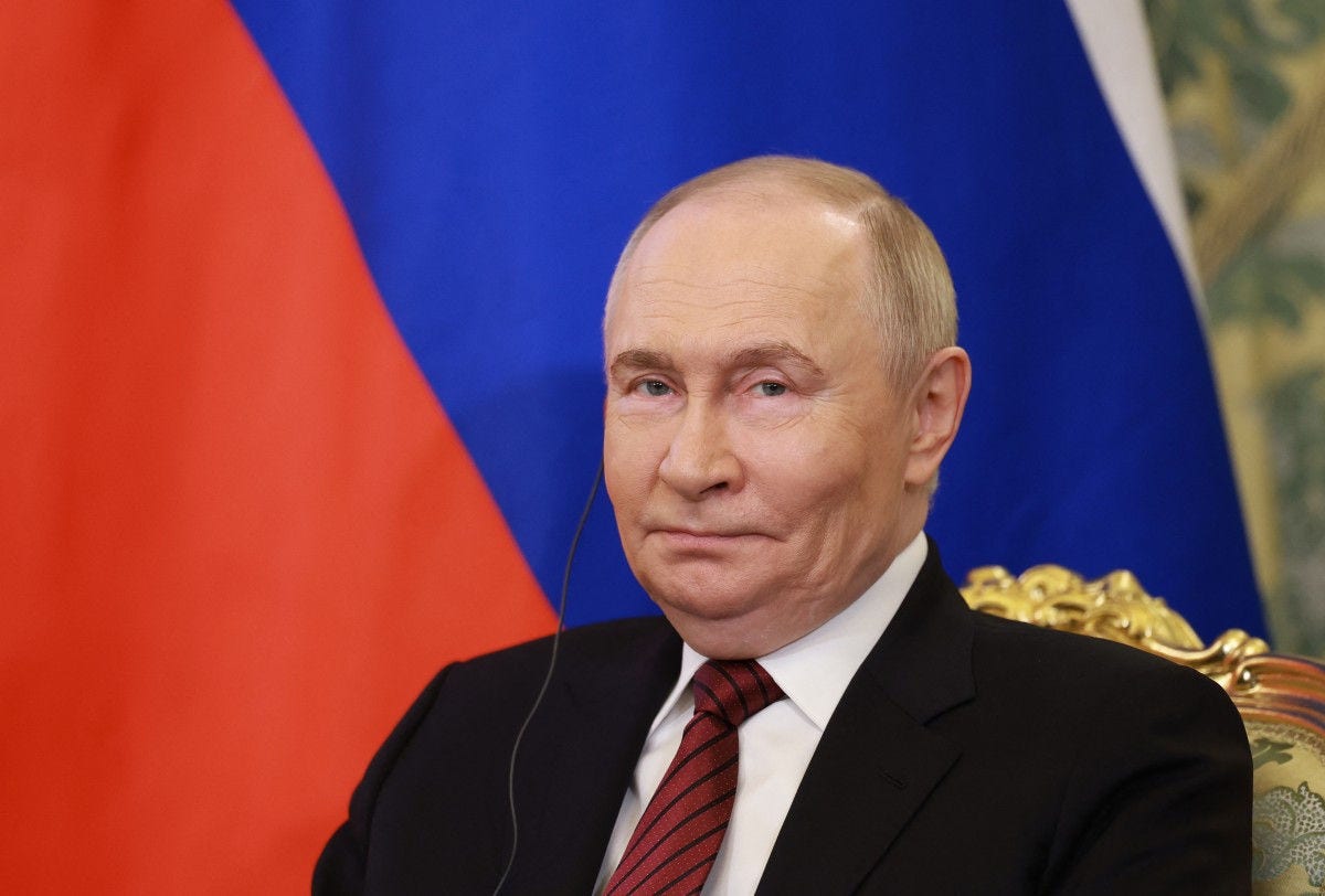 Russia's President Vladimir Putin looks on during a meeting with the General Secretary of the Communist Party of Vietnam (not pictured) in Moscow on May 10, 2025, during celebrations of the 80th anniversary of the Soviet Union's victory over Nazi Germany in World War Two. (Photo by Anton Vaganov / POOL / AFP)