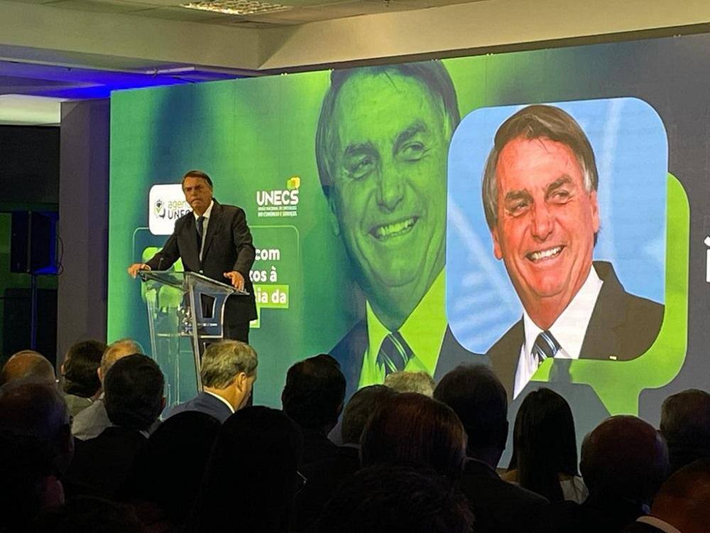 Presidente Jair Bolsonaro (PL) em evento de campanha com empresários do setor de comércio e serviços, nesta terça-feira (30), em Brasília (DF)