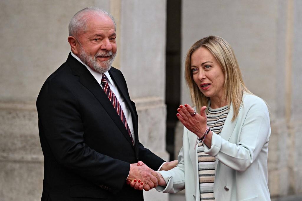 Presidente Lula teve reunião com a primeira-ministra da Itália, Giorgia Meloni, no Palácio de Chigi nesta quarta-feira (21)
