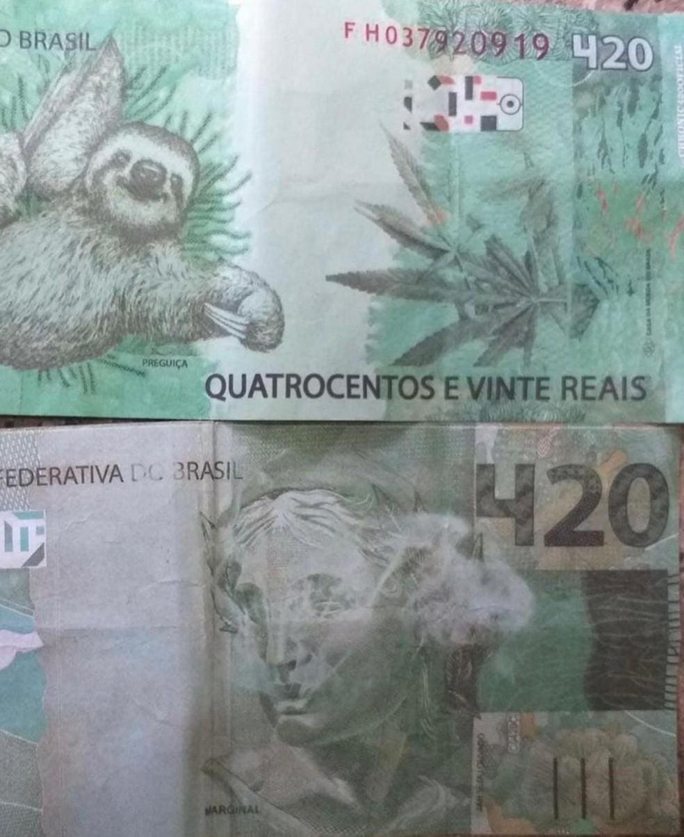 Nota tinha símbolo da preguiça e folha semelhante a maconha