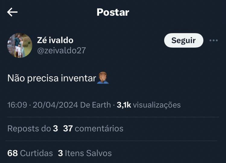 Zé Ivaldo fez uma publicação nas redes sociais antes do clássico deste sábado (20)