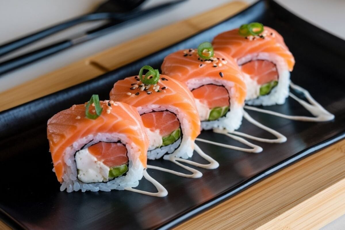 Sushi com salmão e cream cheese