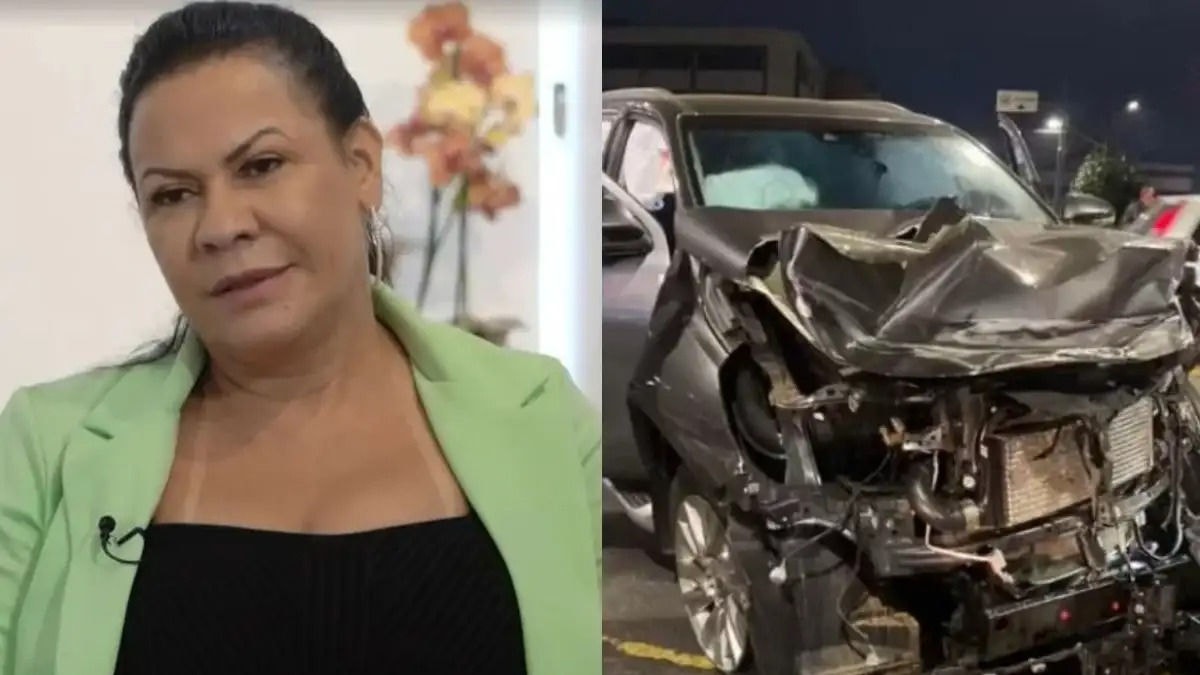 A empresária Ruth Dias teve o seu automóvel destruído ao colidir com um caminhão na madrugada desta quinta-feira (06/06)