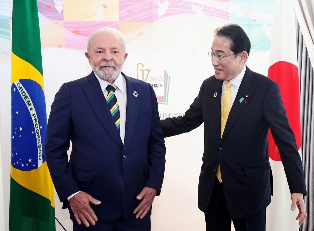 O presidente Lula e o primeiro-ministro do Japão, Fumio Kishida, em Hiroshima, durante encontro bilateral no G7