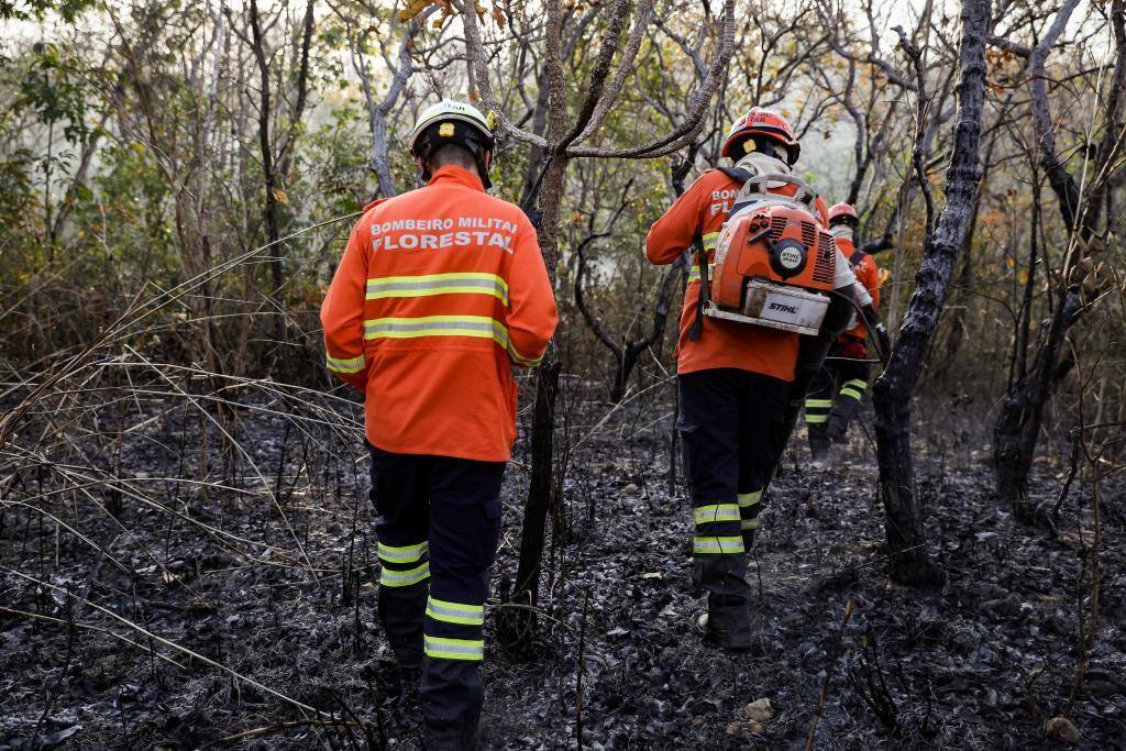 Militares do Corpo de Bombeiro atuam na região para impedir o avanço do fogo