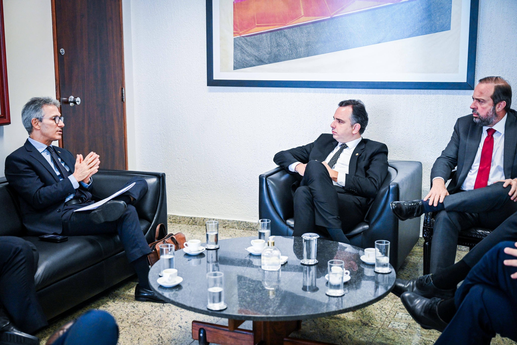 Governador de Minas Gerais, Romeu Zema (Novo) em encontro com o presidente do Senado, Rodrigo Pacheco (PSD-MG), em Brasília