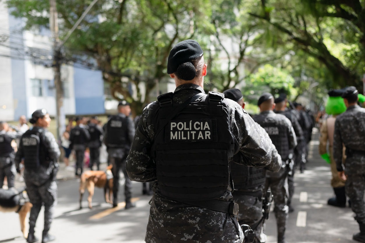 Salvador, Bahia, Brazil - September 07, 2023: Military police soldiers are seen during the Brazilian Independence Day parade in the city of Salvador, Bahia.