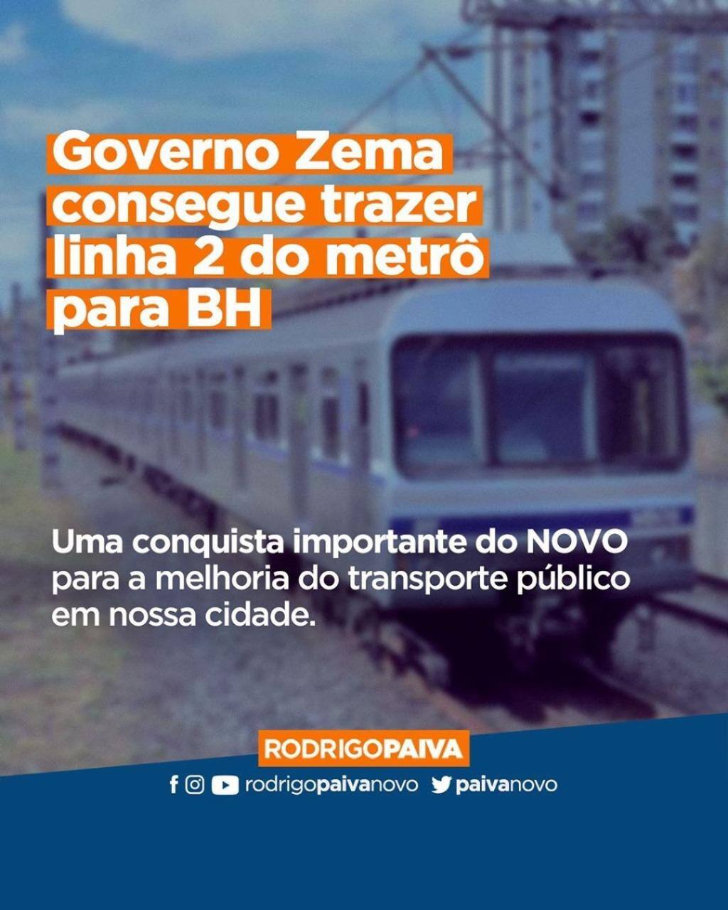 Não é bem assim que Zema tenha trazido a linha 2 do metrô para Belo Horizonte